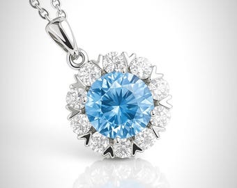 Aquamarine gemstone pendant/ 925 sterling silver pendant/ round cut aquamarine/ aquamarine jewelry/ march birthstone/ birthday gift for her
