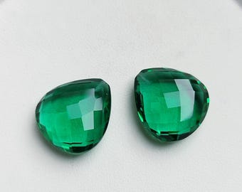 17.5×16mm Faceted rose cut Emerald teardrop pair/ top half drilled lab grown emerald drops/ 26.30cts emerald drop loose pair for jewelry