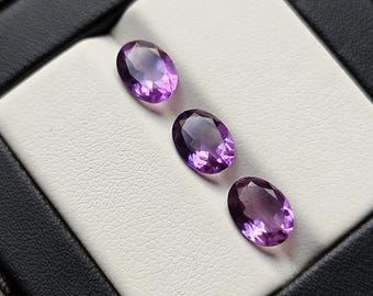 Natural amethyst loose gemstone 3pc lot, 8×6mm oval cut amethyst, natural amethyst loose for jewelry