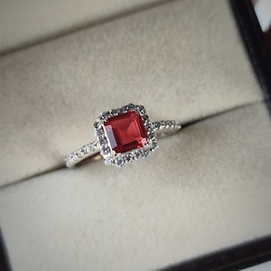 Garnet Ring, 925 Sterling Silver Ring, emerald cut red garnet ring, promise ring, January Birthstone Ring, proposal ring, Gift For Her