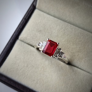 Garnet Ring, 925 Sterling Silver Ring, emerald cut red garnet ring, promise ring, January Birthstone Ring, proposal ring, Gift For Her