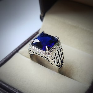 Blue Sapphire Ring, 925 Sterling Silver, Statement Ring, September Birthstone ring , Blue Gemstone Ring, Engagement Ring, Gift For Her
