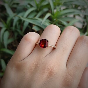 Red Garnet gemstone ring/ cushion cut Garnet ring/ 925 sterling silver/ January birthstone ring / promise ring/ proposal ring / gift for her