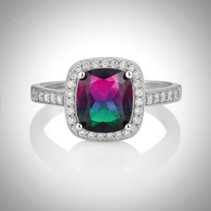 Watermelon tourmaline cushion ring/ 925 sterling silver ring/ watermelon tourmaline ring/ wedding ring/ bi color tourmaline/ proposal ring