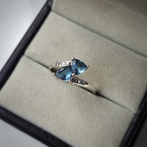 Aquamarine gemstone ring - Two Stone Ring - Engagement Ring - Trilliant cut aquamarine Ring - promise ring - toi et moi Ring - gift for her