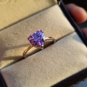 Amethyst gemstone ring/ heart cut amethyst ring/ February birthstone/925 sterling silver ring/ purple heart ring/ promise ring/ gift for her