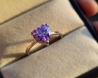 Amethyst Gemstone Ring/ Heart Cut Amethyst Ring/ February