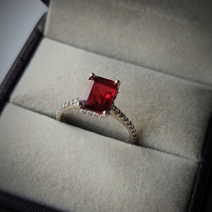 Garnet Ring, 925 Sterling Silver Ring, emerald cut red garnet ring, promise ring, January Birthstone Ring, proposal ring, Gift For Her