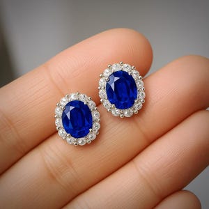 Blue Sapphire earrings/ 925 sterling silver earrings/ Sapphire jewellery/ September birthstone/ elegant earrings stud/ birthday gift for her