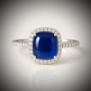 Blue Sapphire Ring, 925 Sterling Silver, cushion cabochon blue sapphire ring, September Birthstone ring, promise ring, Gift For Her