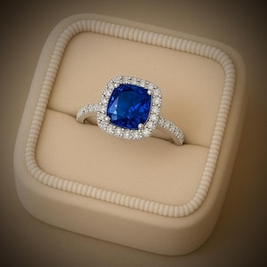 Blue Sapphire Ring, 925 Sterling Silver, cushion cut blue sapphire, September Birthstone ring, promise ring, proposal ring, Gift For Her