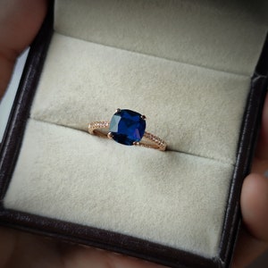 Blue Sapphire Ring, 925 Sterling Silver, cushion cut blue sapphire, September Birthstone ring, promise ring, proposal ring, Gift For Her