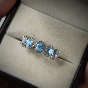 Aquamarine and moissanite Two Stone Ring, Engagement Ring, wedding ring for her, promise ring, toi et moi Ring, birthday gift for her