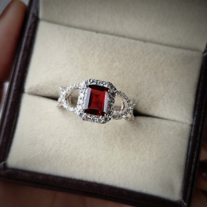 Garnet Ring, 925 Sterling Silver Ring, emerald cut red garnet ring, promise ring, January Birthstone Ring, wedding ring, Gift For Her