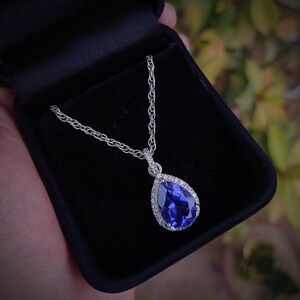 Blue sapphire gemstone pendant/ 925 sterling silver pendant/ pear cut blue sapphire/ blue sapphire jewellery/ birthday gift for her