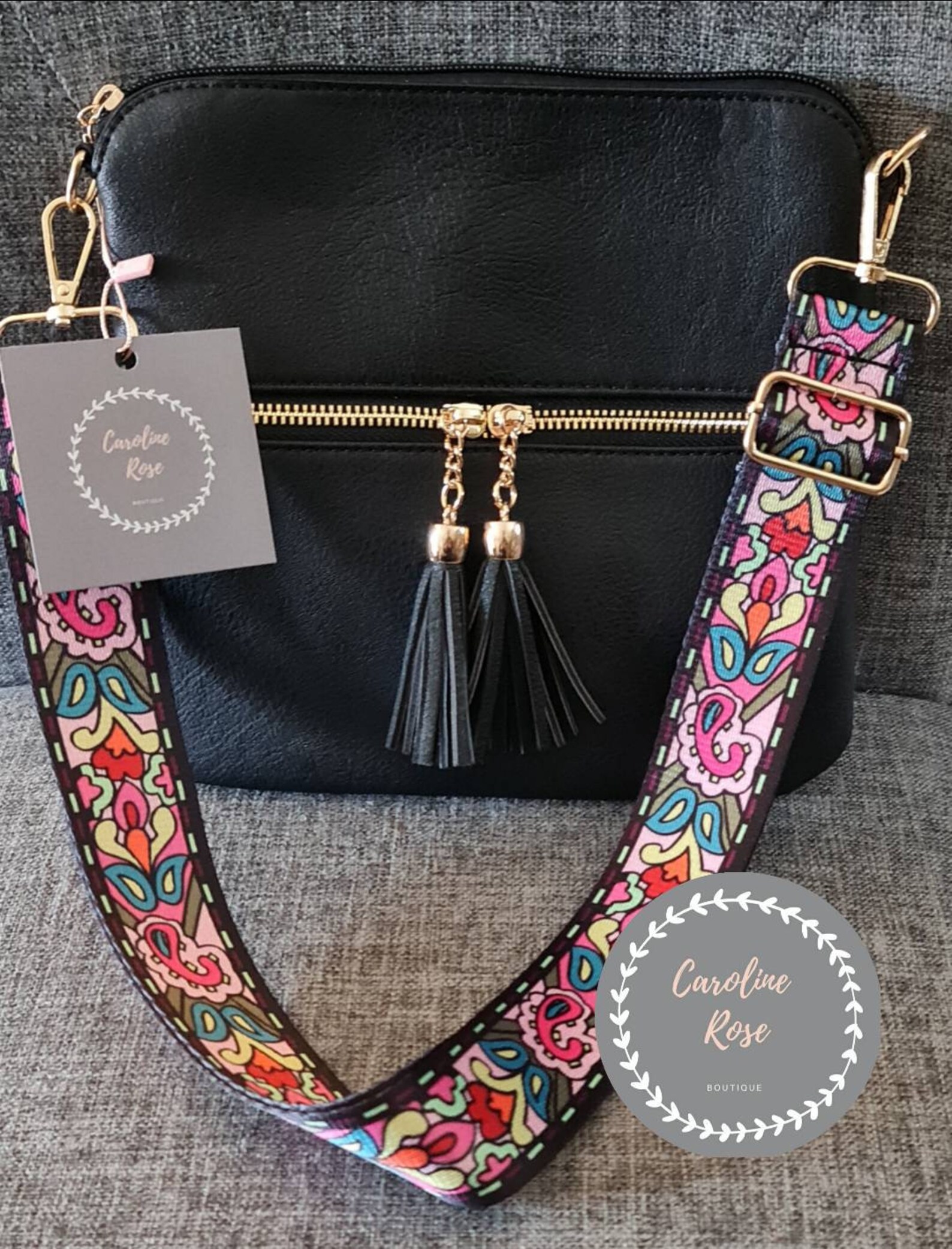 Black Tassle Crossbody Bag with Changeable Strap Etsy