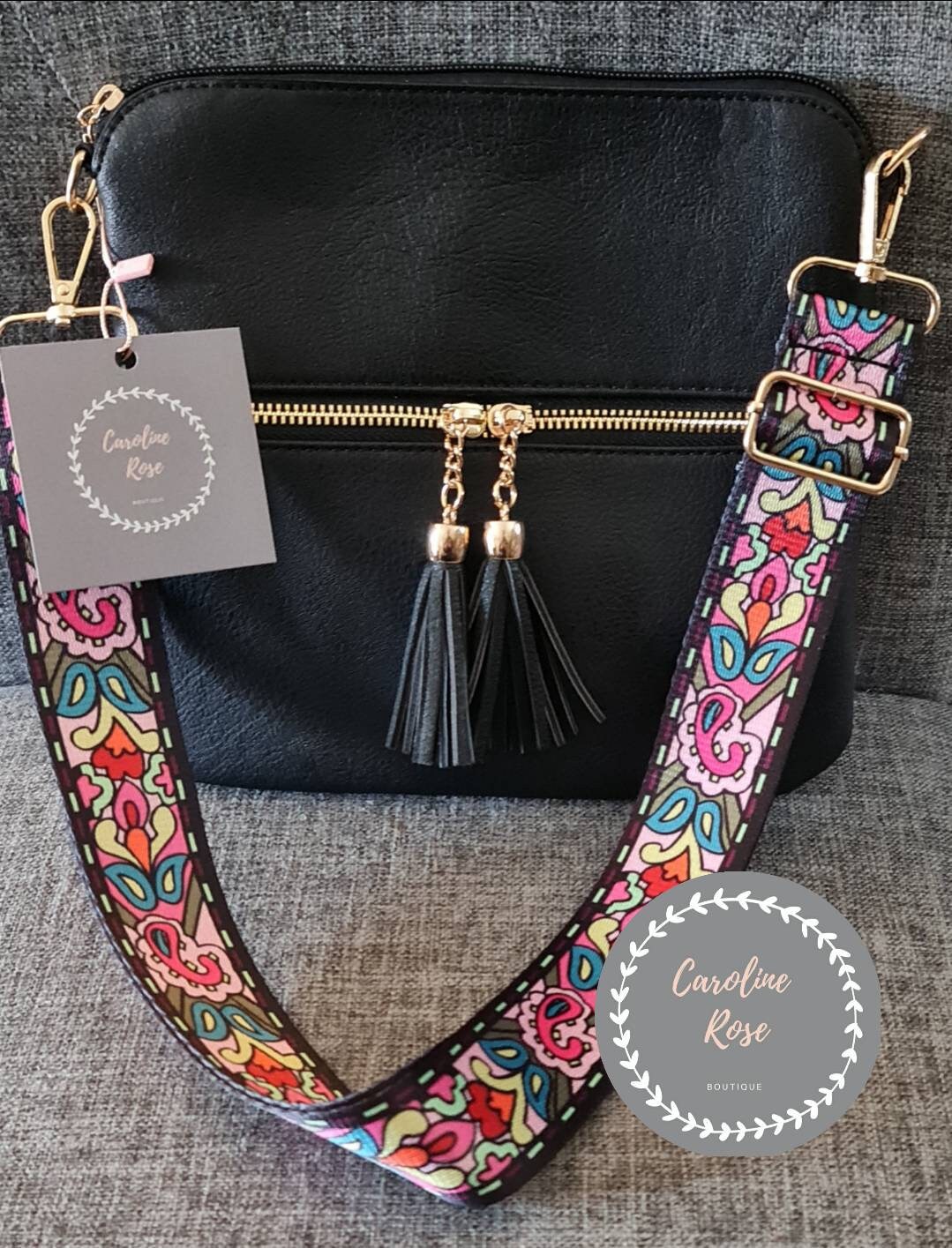 Black Tassle Crossbody Bag with Changeable Strap Etsy