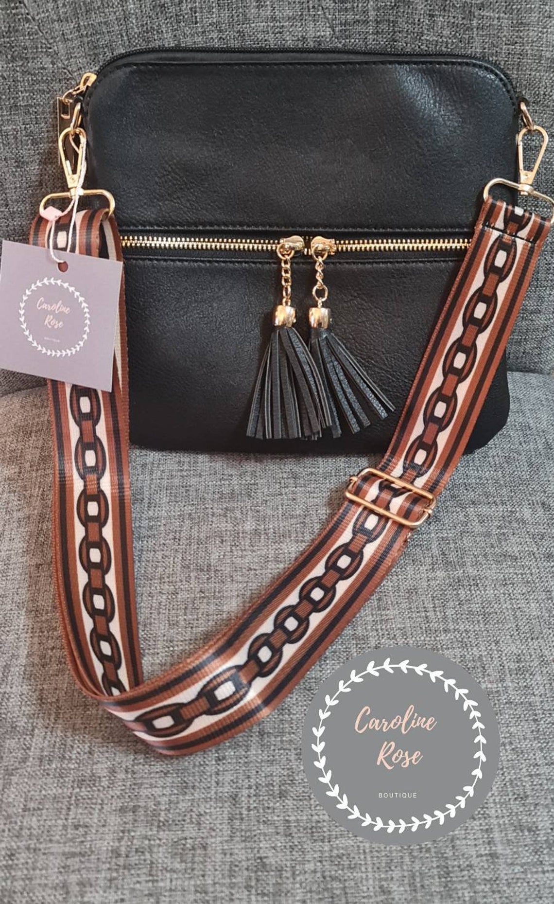 Black Tassle Crossbody Bag with Changeable Strap Etsy