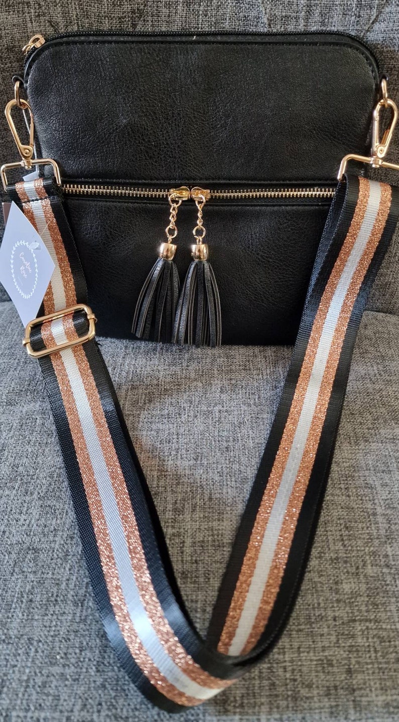Black Tassle Crossbody Bag With Changeable Strap Gold Etsy UK