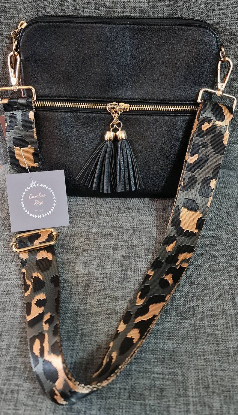 Black Tassle Crossbody Bag With Changeable Strap Gold Etsy UK