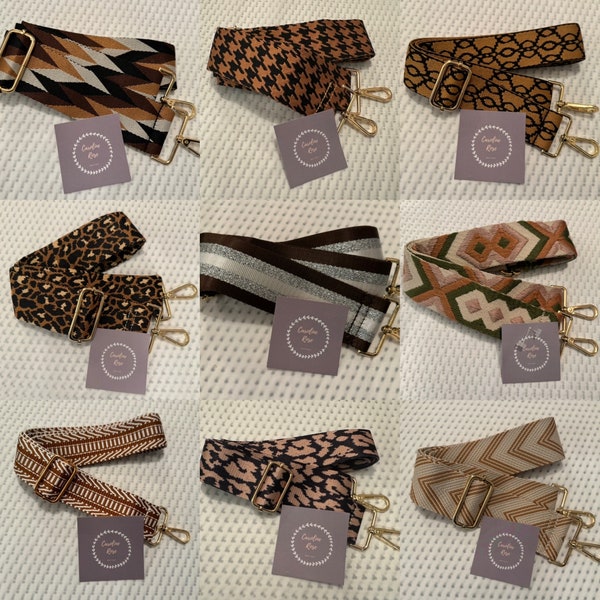 Brown/Tan Patterned Changeable Bag Straps - Gold Hardware