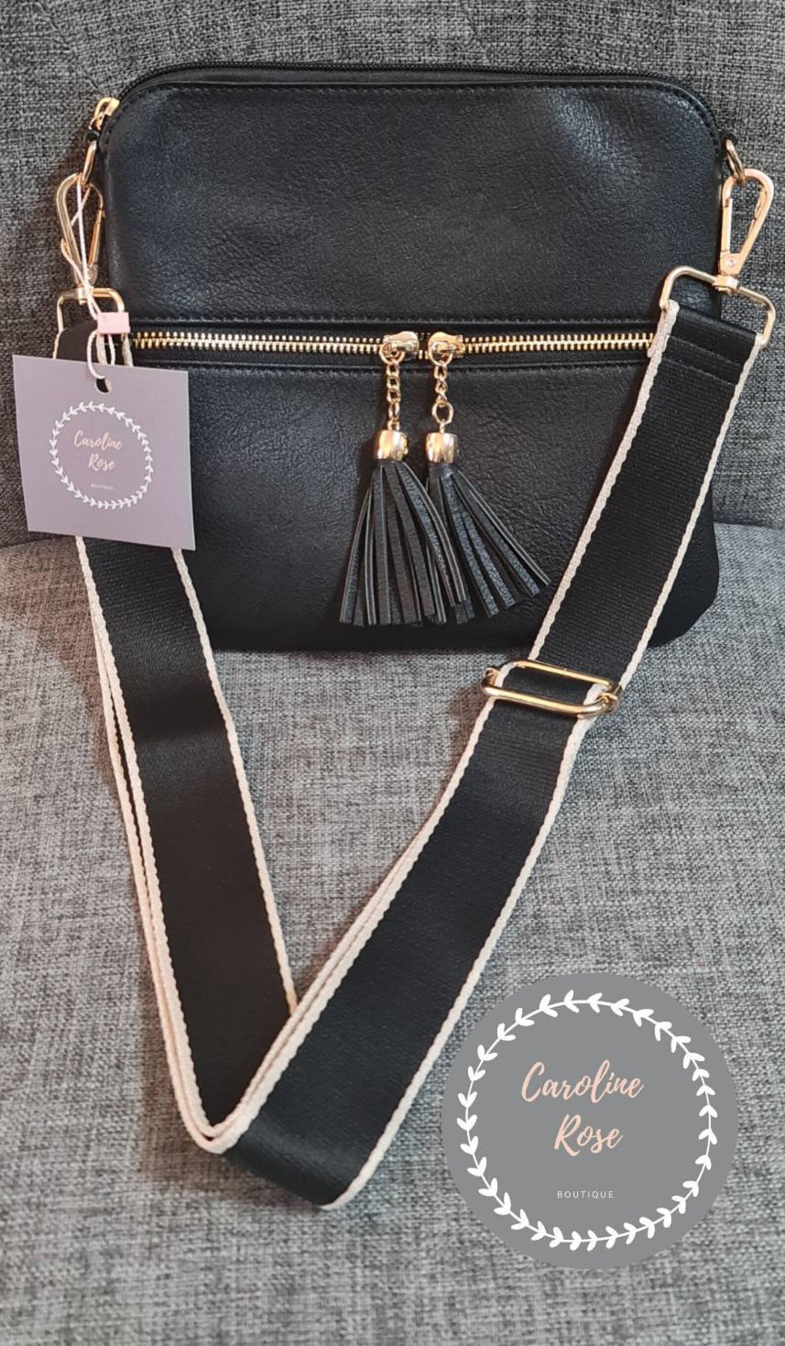 Black Tassle Crossbody Bag with Changeable Strap Etsy
