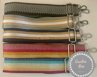 Glitzy Wide Glitzy Stripe/Arrow/Rainbow Fabric Changeable Bag Straps - Silver Hardware