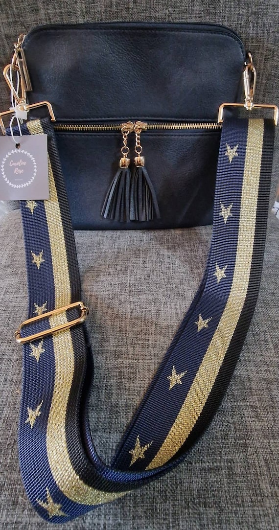 Navy Tassle Crossbody Bag With Changeable Strap Gold 