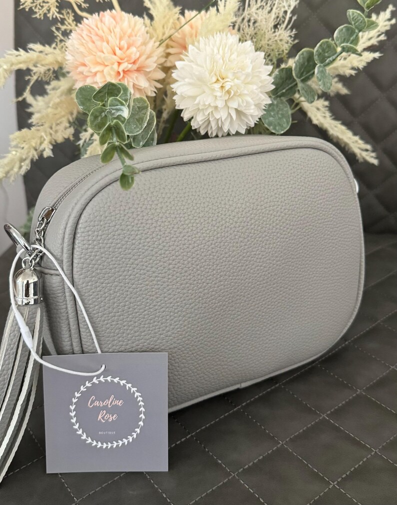 Vegan Leather Pastel Coloured Crossbody Tassel Camera Bag Silver