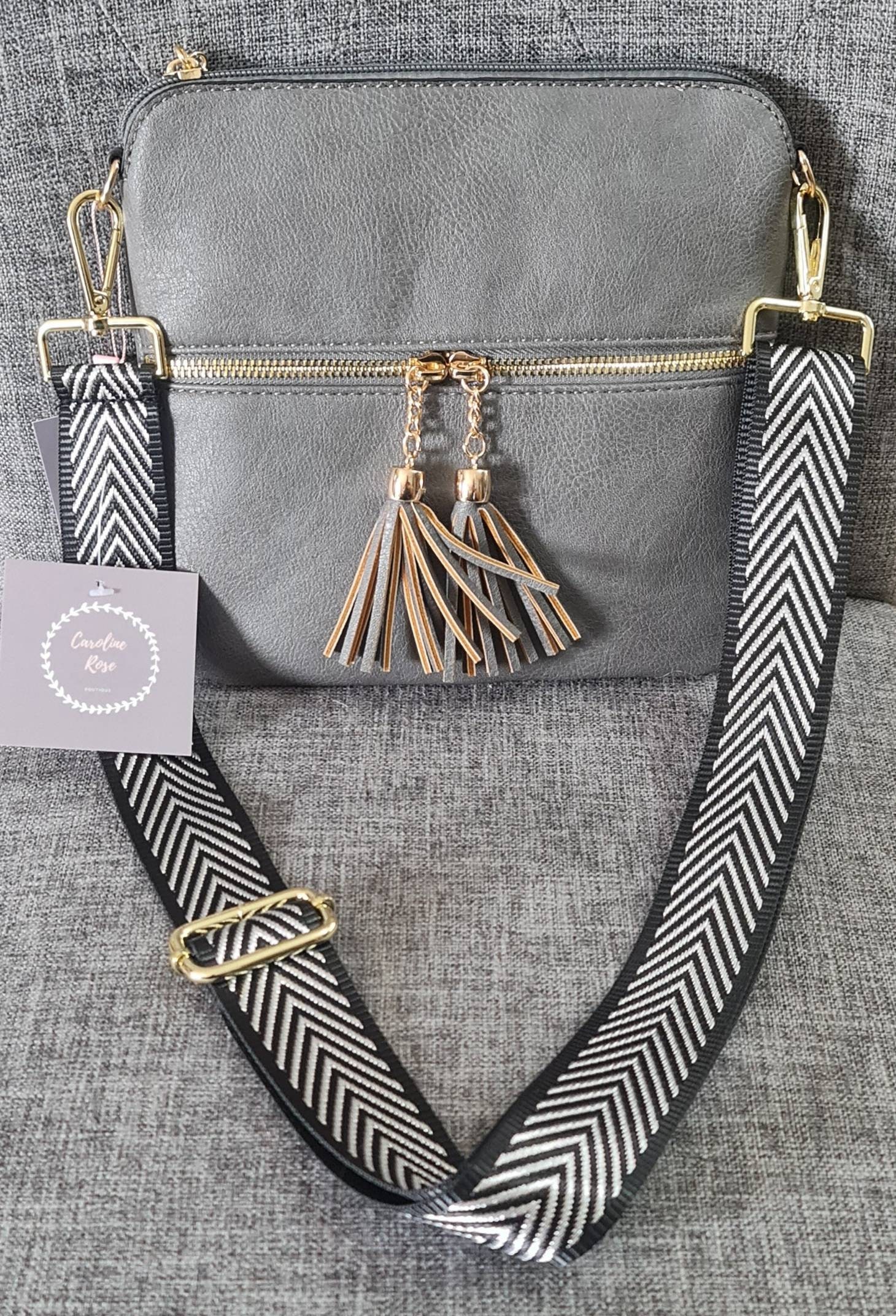 Grey Tassle Crossbody Bag with Changeable Strap Etsy