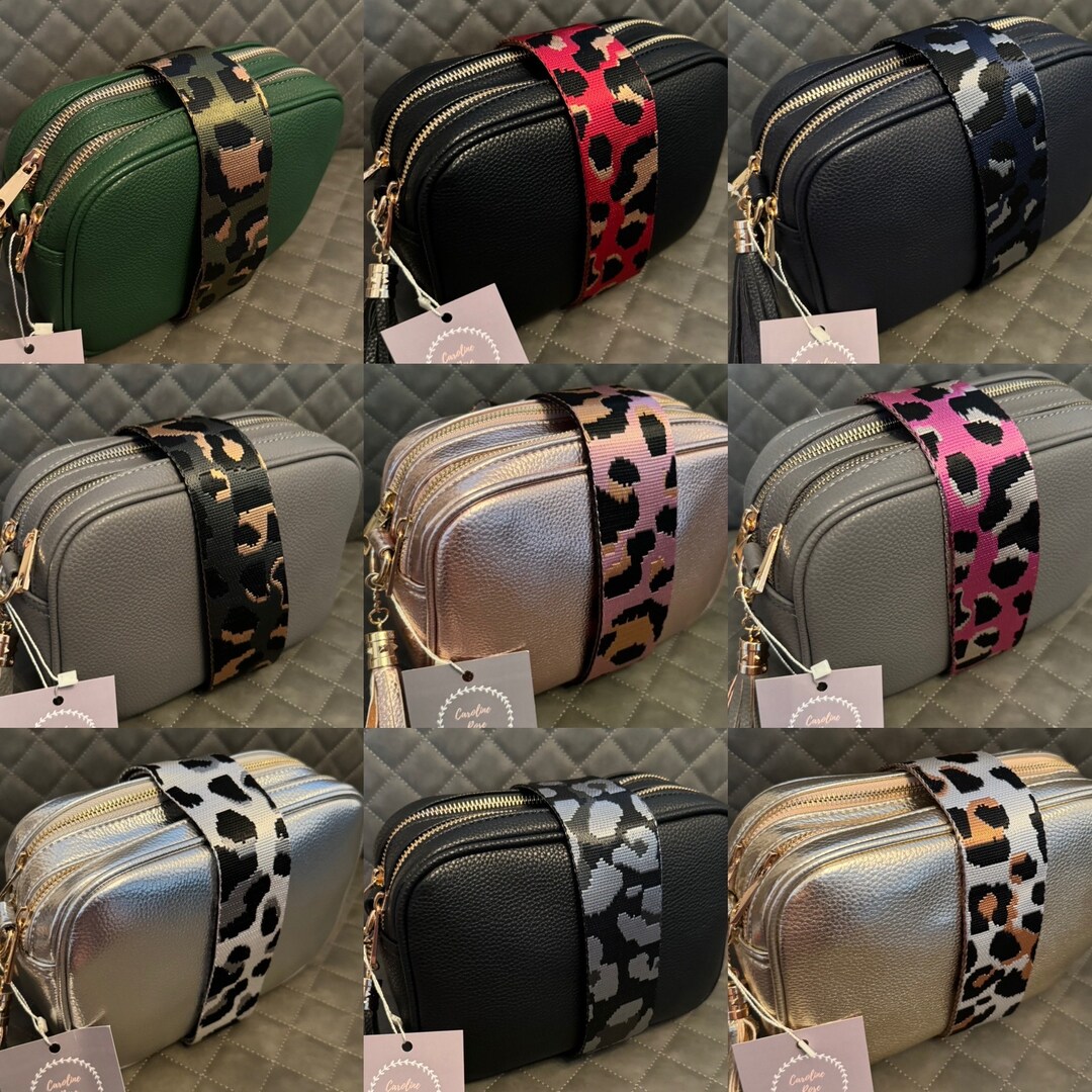 Double Zip Crossbody Tassel Bag/camera Bag With Camo/animal Print Changeable Strap Gold Hardware