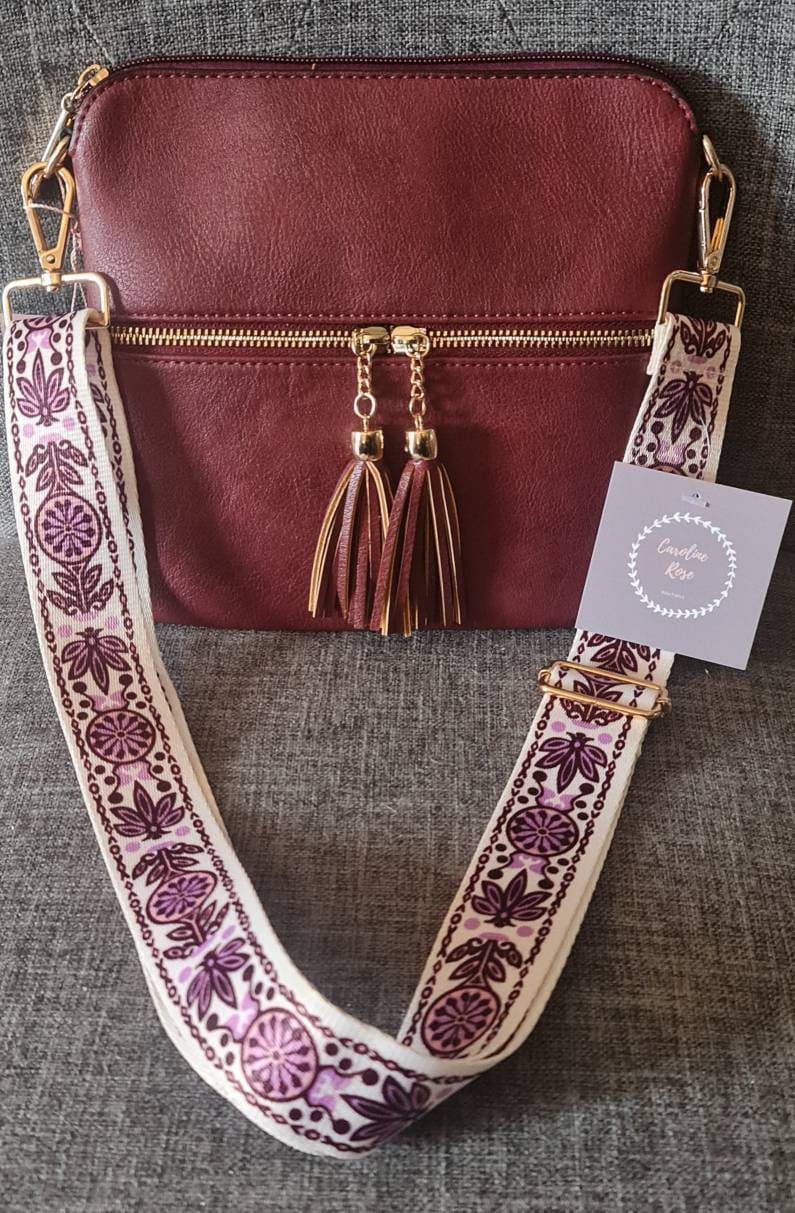 Burgundy Tassle Crossbody Bag with Changeable Strap Etsy