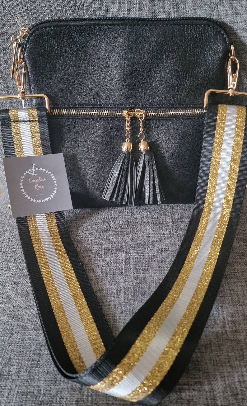 Black Tassle Crossbody Bag With Changeable Strap Gold Etsy UK