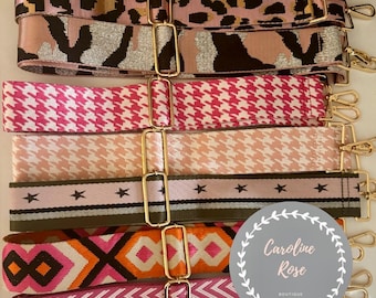 Pink Patterned Changeable Bag Straps - Gold Hardware