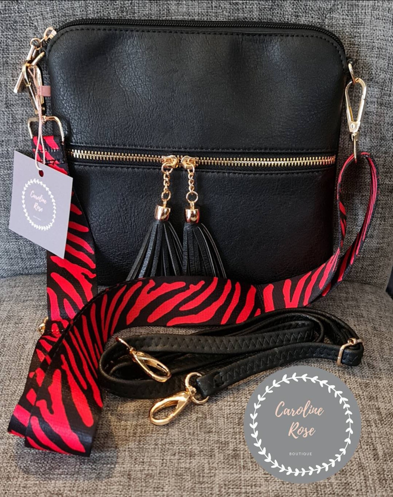 Black Tassle Crossbody Bag with Changeable Strap Etsy