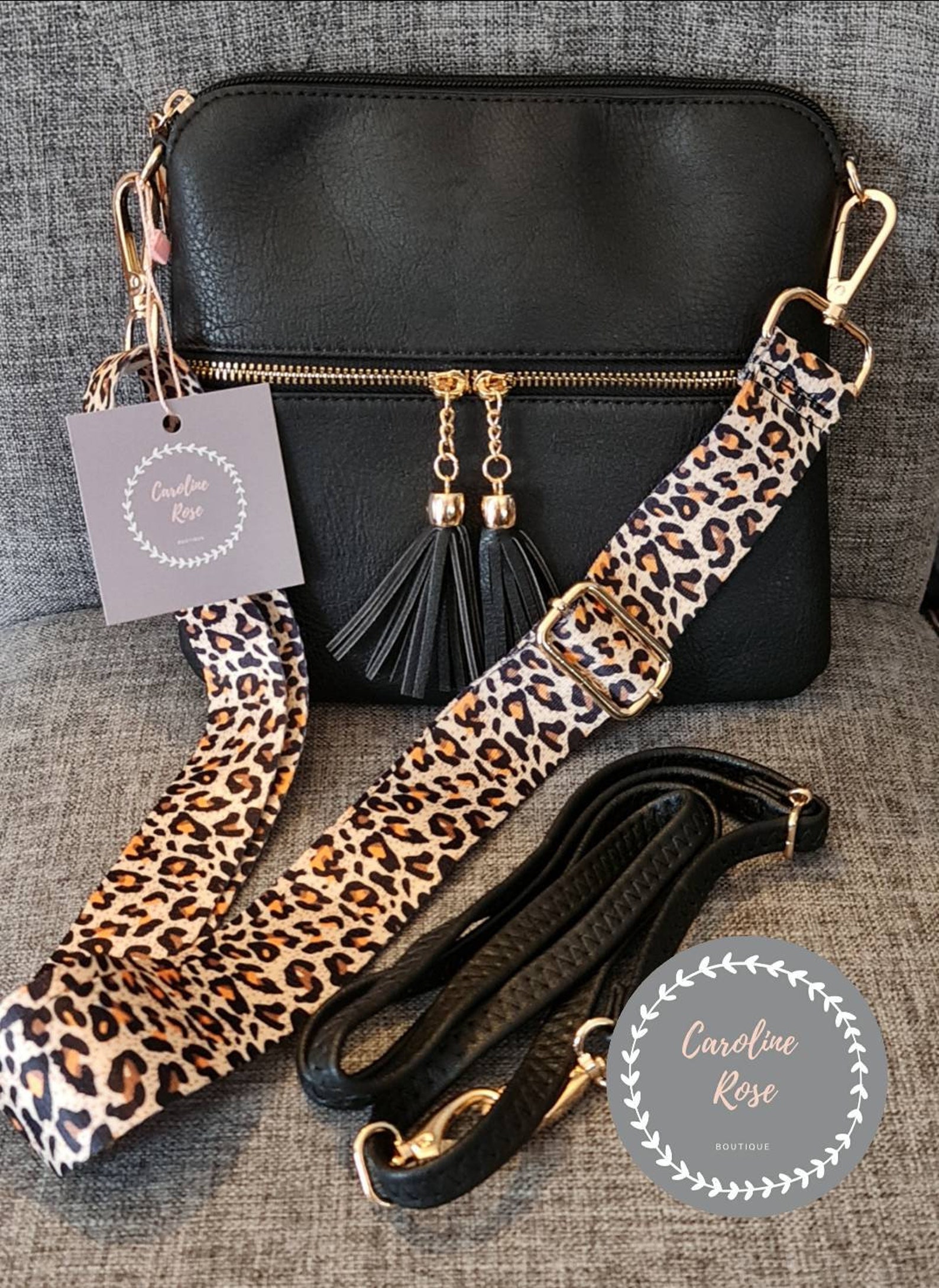 Black Tassle Crossbody Bag with Changeable Strap Etsy