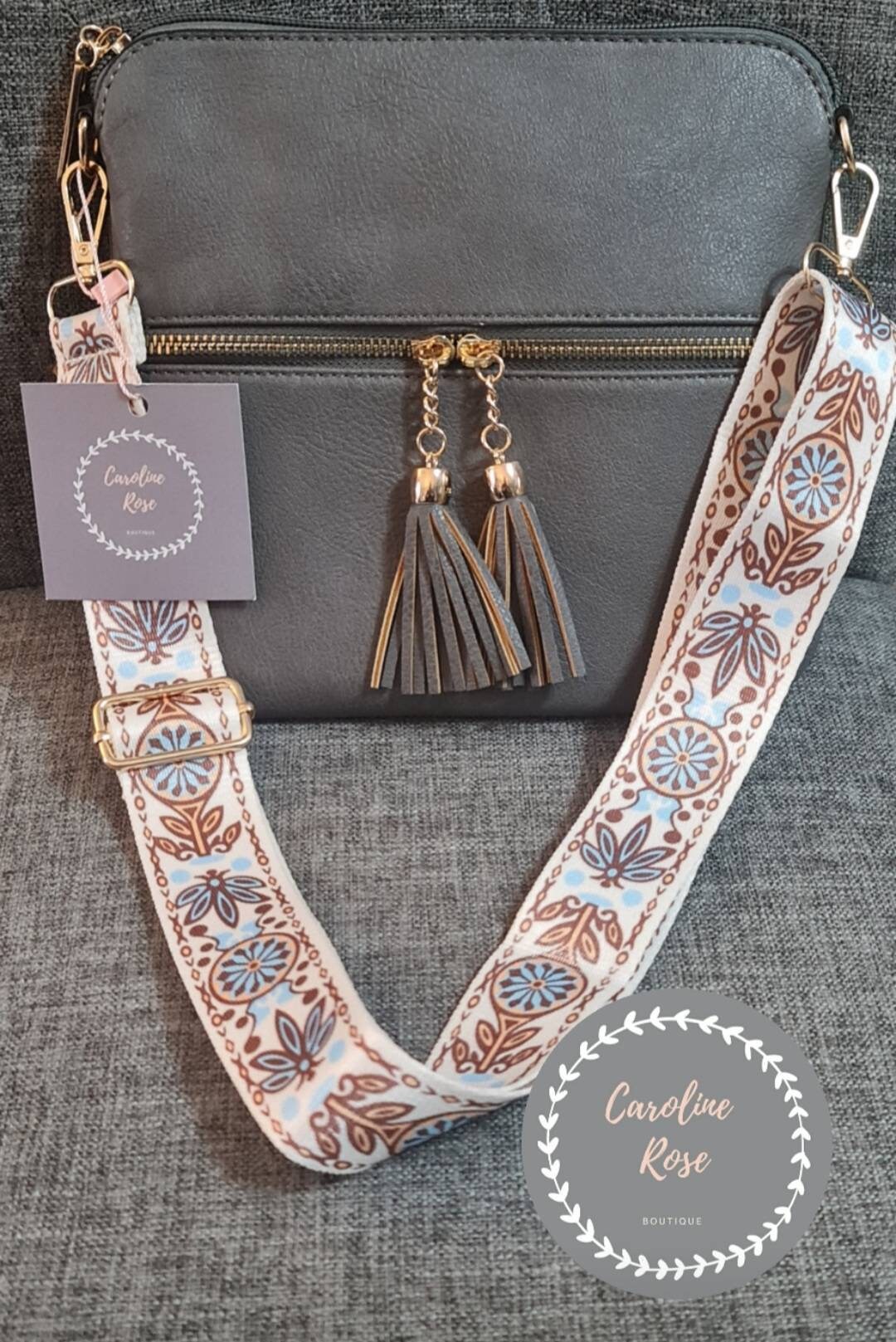 Grey Tassle Crossbody Bag With Changeable Strap Etsy