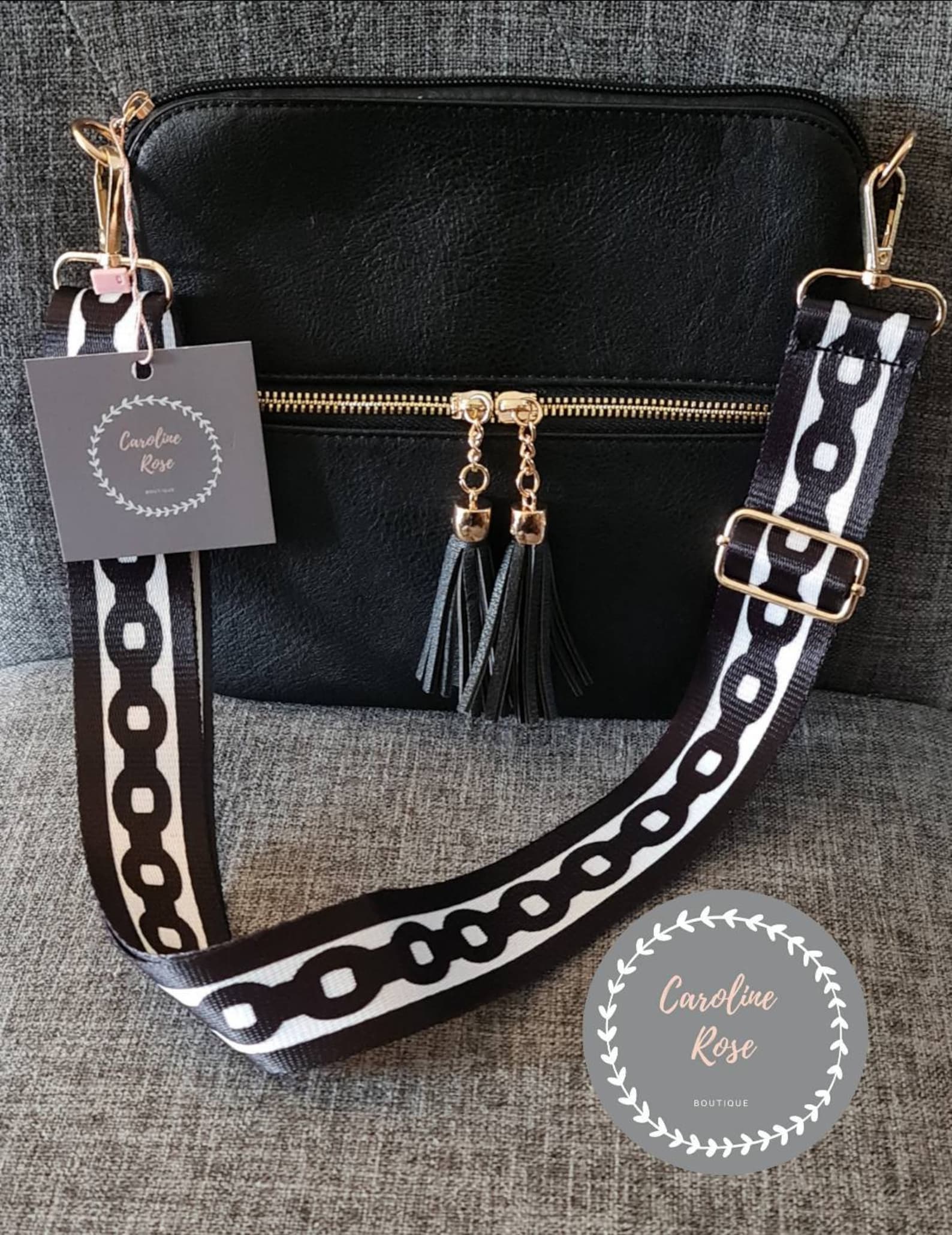 Black Tassle Crossbody Bag with Changeable Strap Etsy