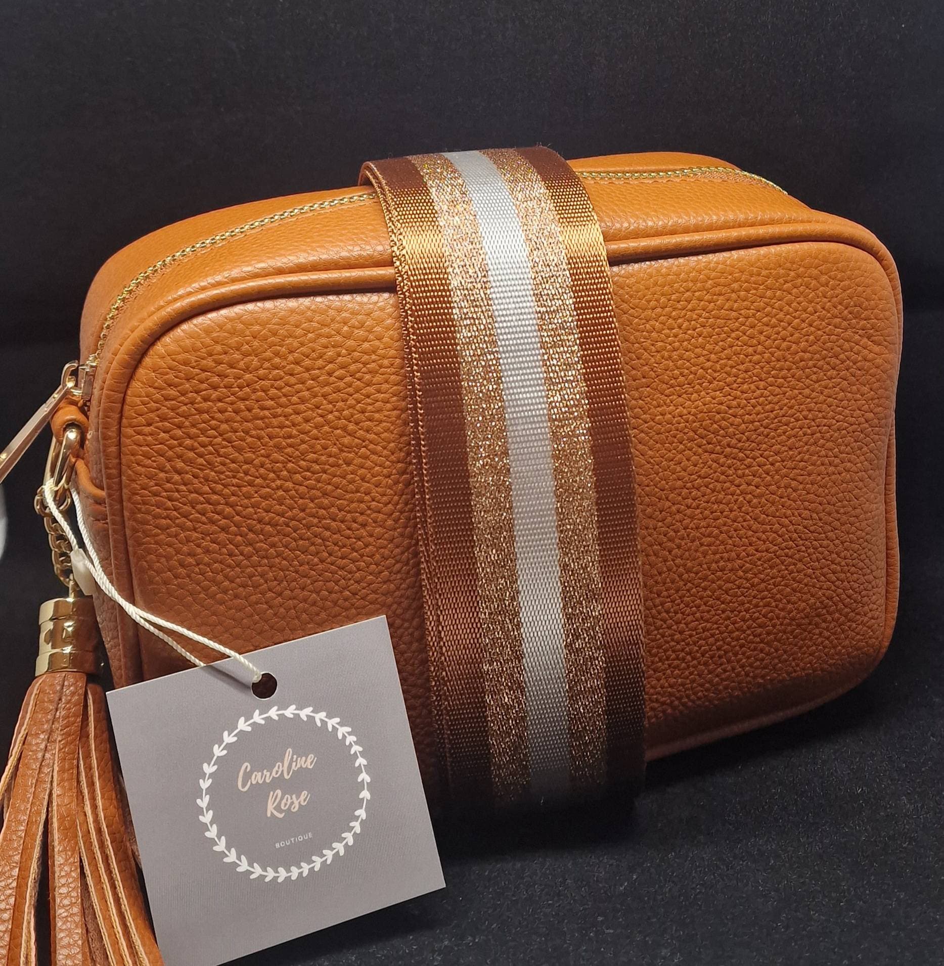 Crossbody Tassel Camera Style Bag With Wide Neutral Glitzy Etsy UK