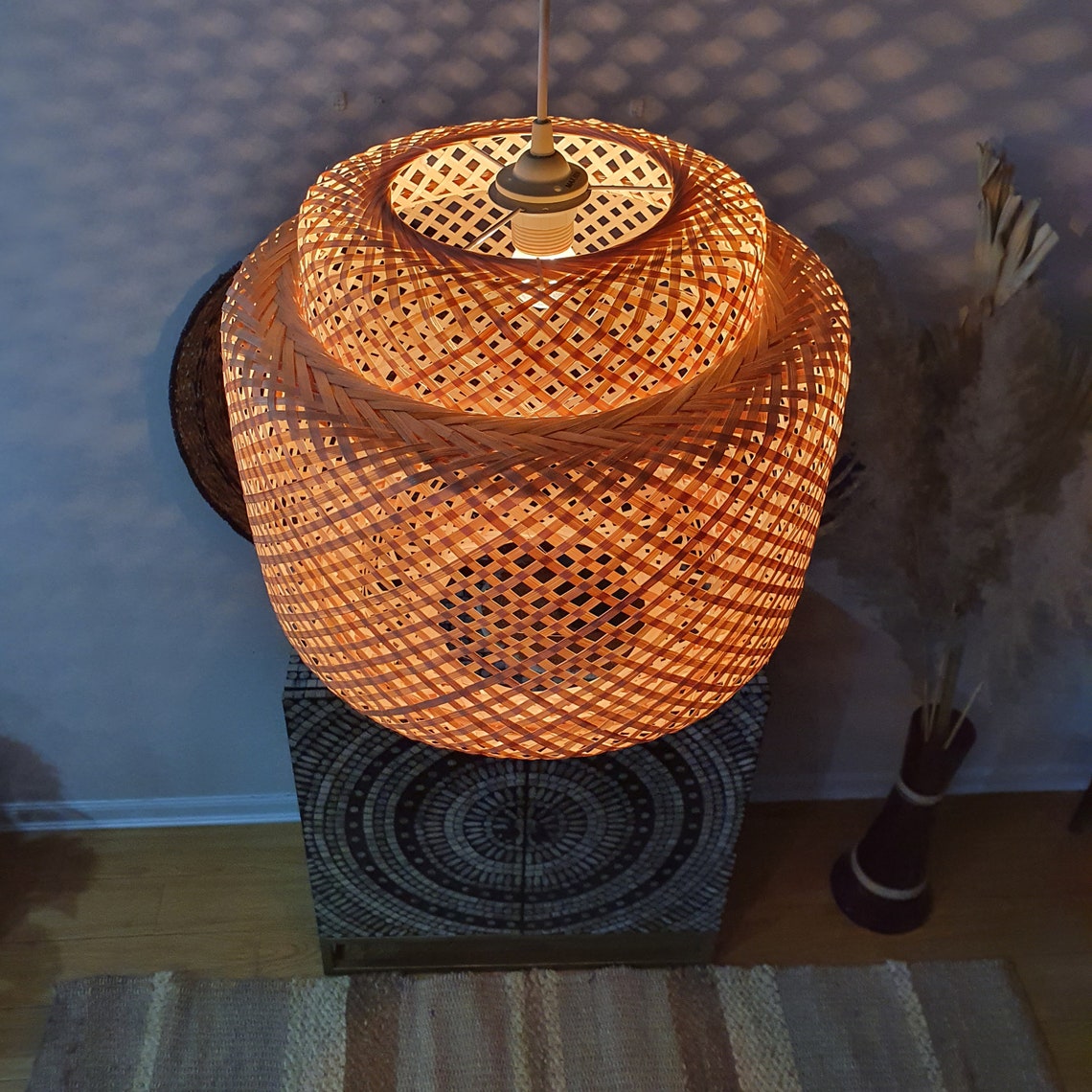 Bamboo Light Fixture Woven Hanging Lamp For Boho Room Decor Etsy