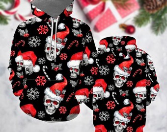 Funny Skull Xmas Hoodie 3D All Over 
