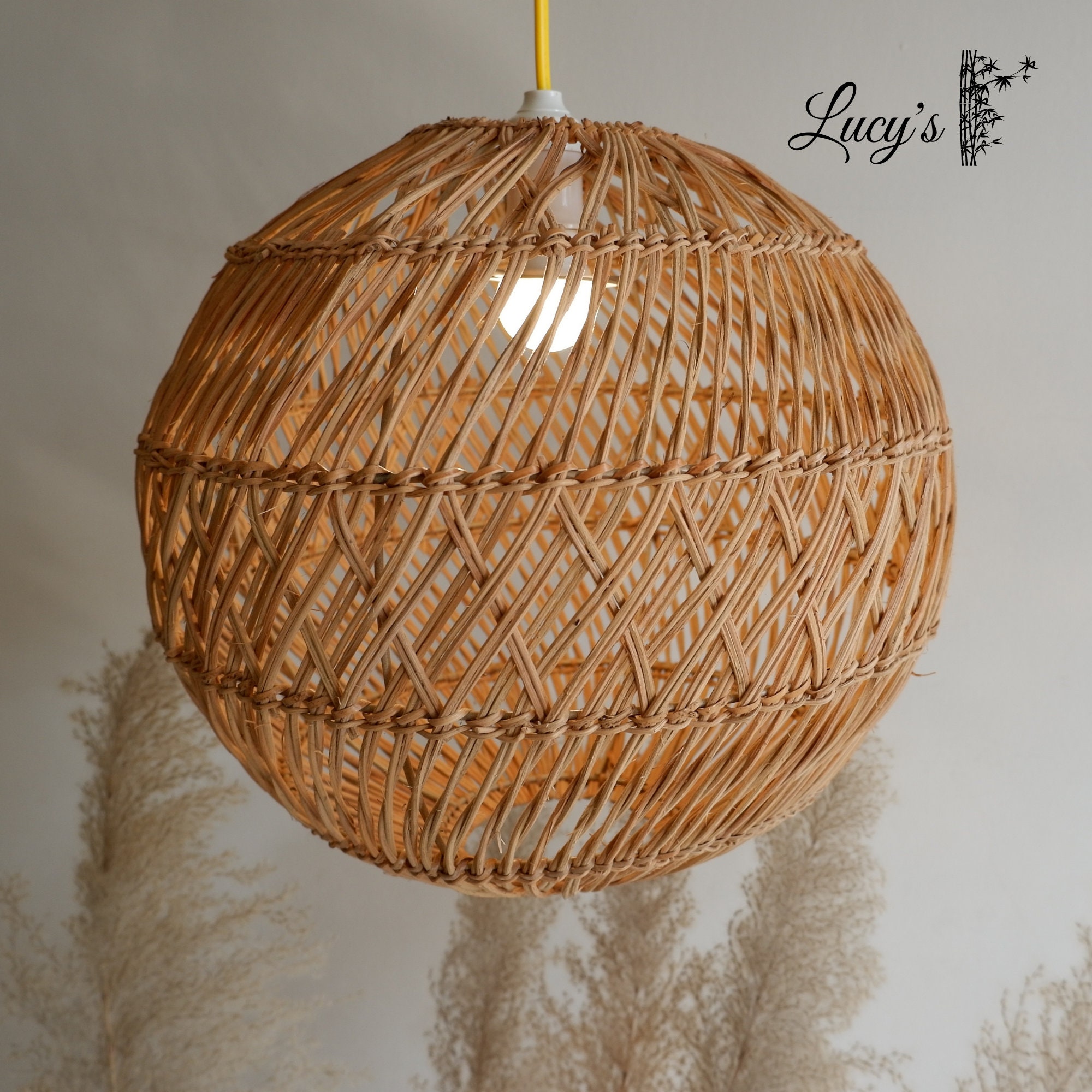 Rattan Light Fixture Globe Pendant Light Nice Pattern Etsy
