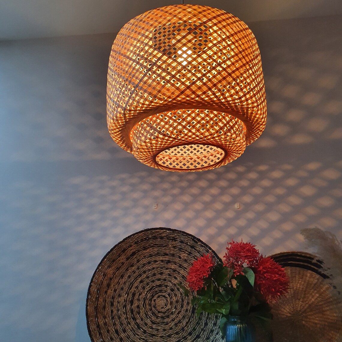 Bamboo Light Fixture Woven Hanging Lamp For Boho Room Decor Etsy
