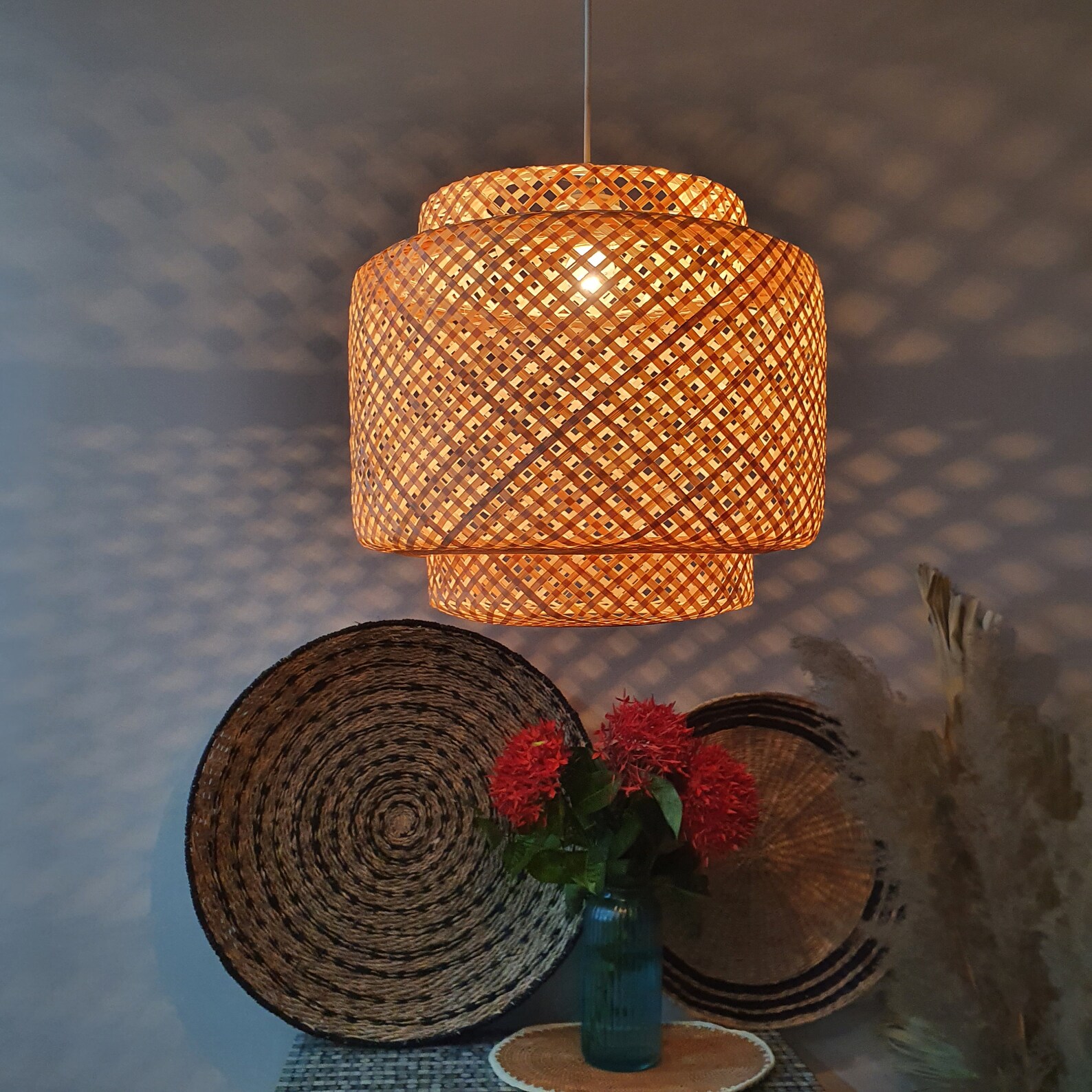 Bamboo Light Fixture Woven Hanging Lamp For Boho Room Decor Etsy