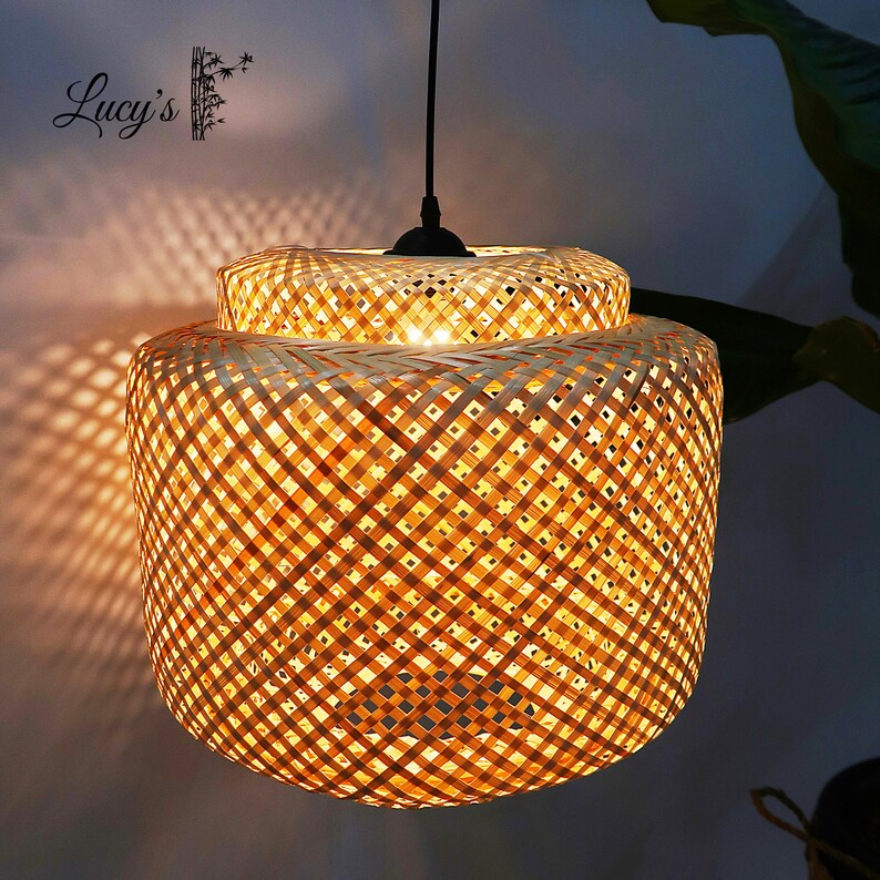 Bamboo Chandelier Lighting Woven Hanging Lamp For Boho Room Etsy