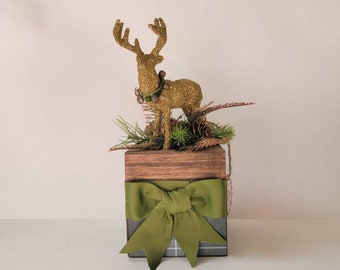 Coffret cadeau décoré de rennes dorés | Boîte Woodland