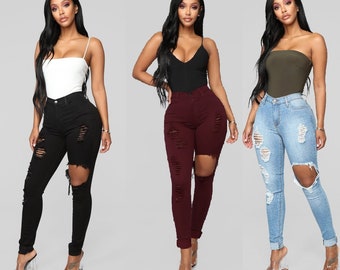 Womens Ladies Girls High Waisted Glisten Gist Distressed Jeans Jegging 6-24 UK