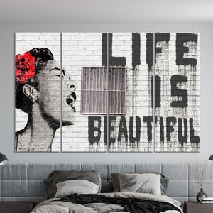 Life is Beautiful Wall Art Graffiti Canvas Print Living Room Bedroom Wall Decor Housewarming Gift Graffiti Wall Art Motivational Decor Wall