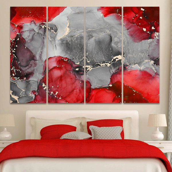 Red Grey Wall Decor Abstract Art Canvas Print Home Living Room Accent Wall Decor Vibrant Red Wall Art Canvas Art Modern Wall Hangings Decor