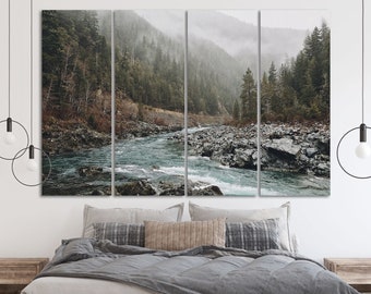 Mountain River Wall Art Large Canvas Print Mountain Nature Painting Wall Art Printed Canvas Landscape Canvas Mountain Forest Home Wall Decor
